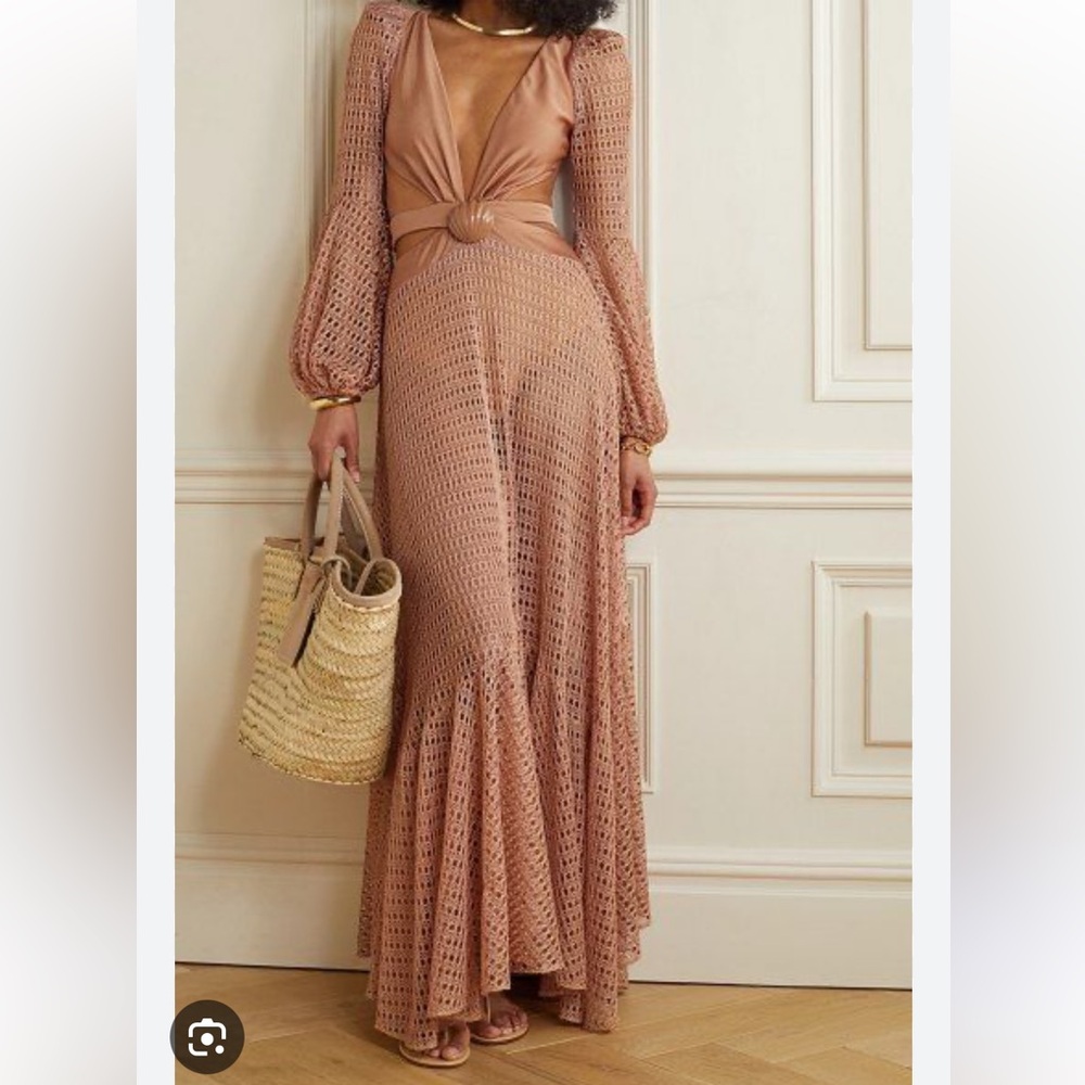 PATBO Embellished cutout stretch crochet-knit maxi dress in Antique rose